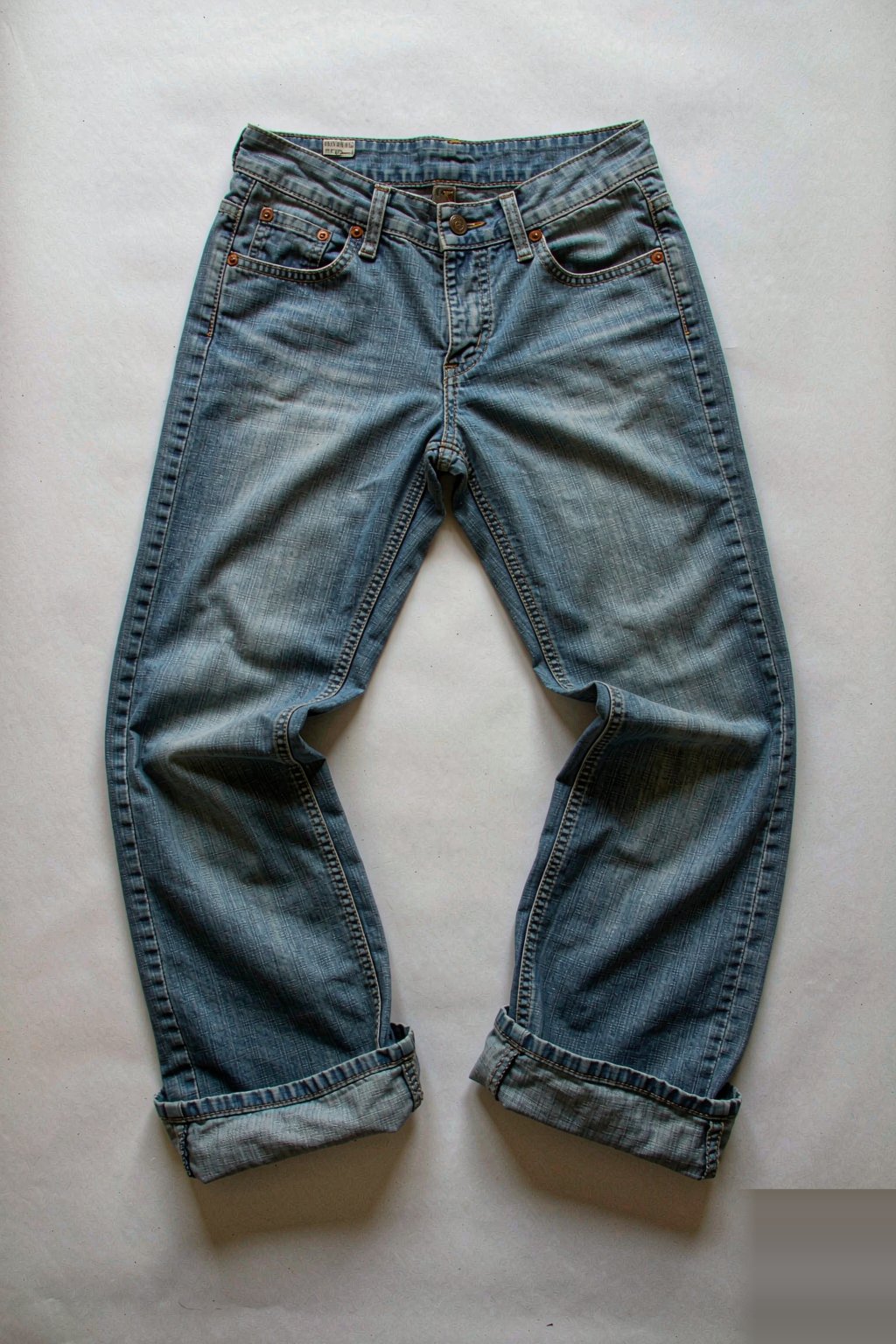 The Eight Fits The Boyfriend Jean — Vintage Mid Blue laid flat, showing the leg opening and rise