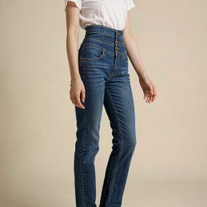 Front view of The High Waisted Straight Jean — Raw Indigo