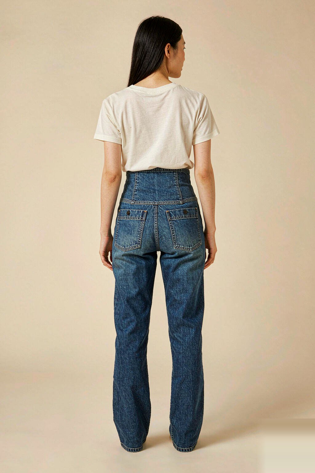 The High Waisted Straight Jean — Raw Indigo The High Waisted Straight Jean — Raw Indigo seen from behind