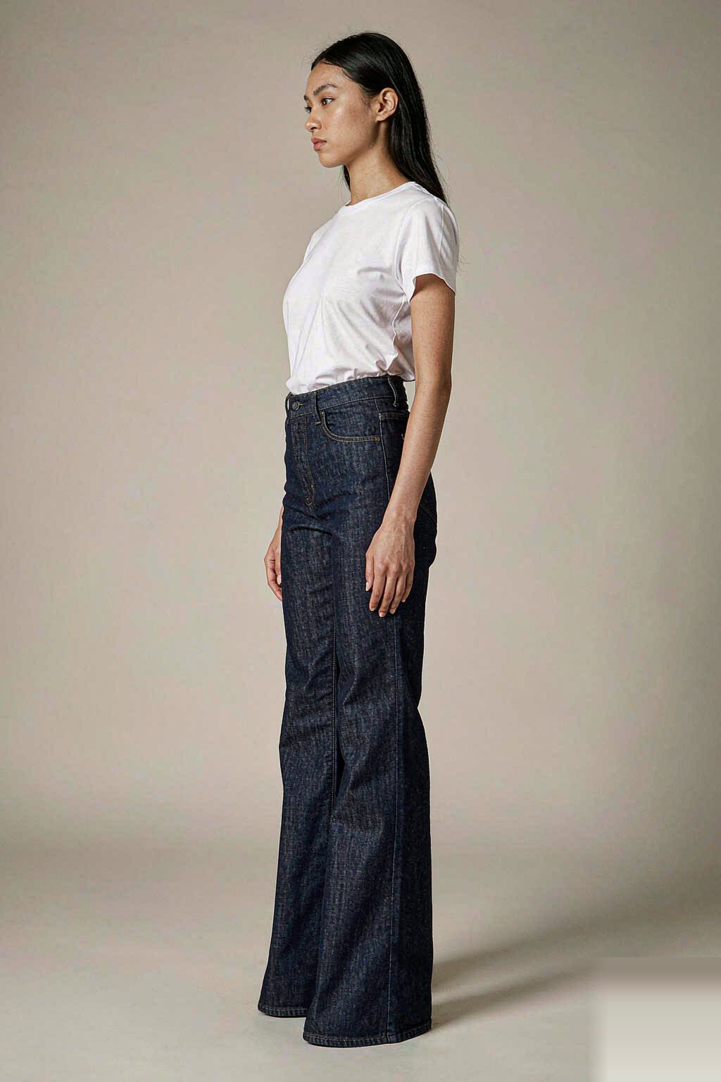 The High Waisted Straight Jean — Raw Indigo The High Waisted Straight Jean — Raw Indigo seen from the side