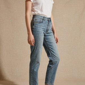 Front view of The Mom Jean — Stonewash
