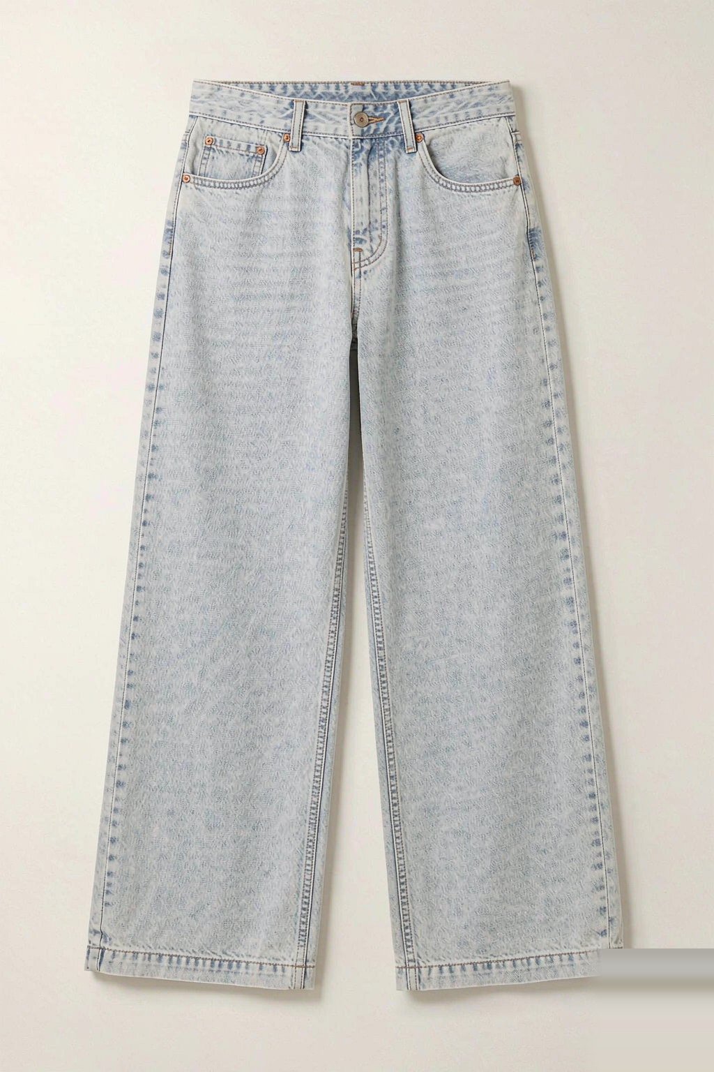 The Eight Fits The Wide Leg Jean — Light Wash laid flat, showing the leg opening and rise
